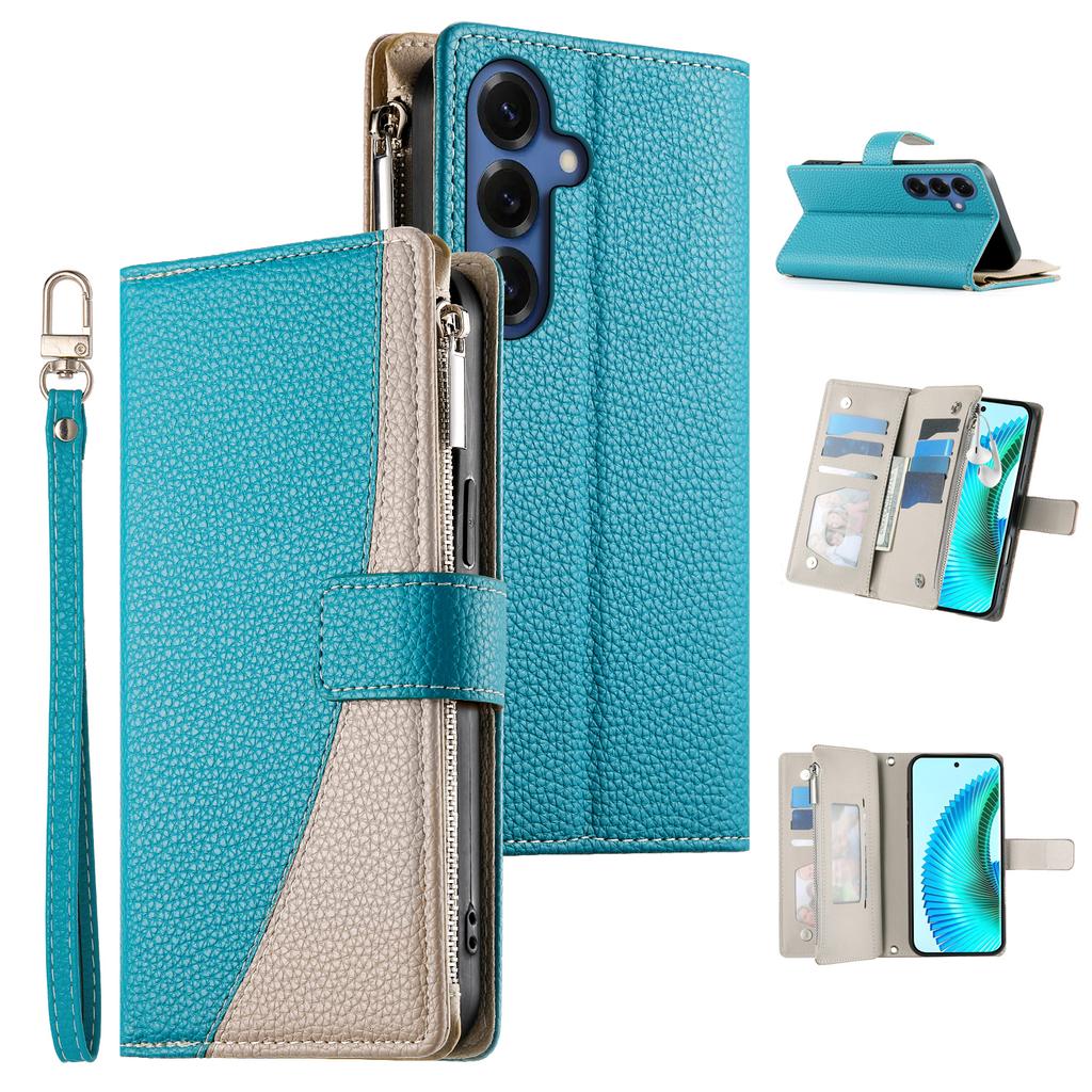 Für Samsung Galaxy S26 Hülle Reißverschluss Geldbörse Farbverlauf Leder Klapphandy Hülle mit Riemen