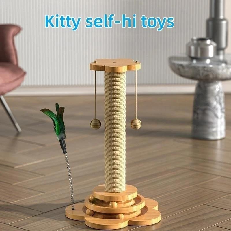 40/46cm Pet Cat Toy Solid Wood Cat Turntable Funny Cat Stick  Balls Durable Sisal Scratching Board Cat Supplies Cat Grab Column