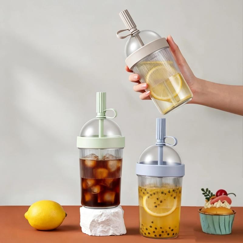 1Pcs Plastic Coffee Cup Cold Drink Tumbler Double Drinking Cup With Lid And Straw For Women Men Travelers Students Home Office