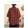 Cotton and Linen Plaid Shirt Summer New Retro Loose and Versatile V-neck Stand-up Collar Short-sleeved Shirt