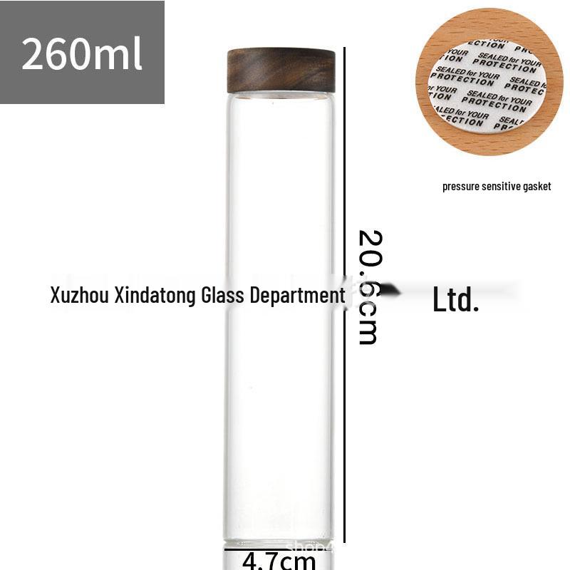 Acacia Wood Lid Borosilicate Glass Canister for Tea, Agarwood Bracelet Display, or Medicine Powder Storage.