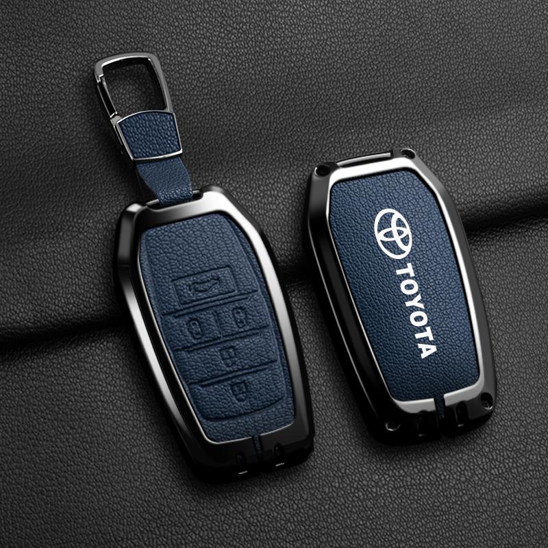 Alloy Leather Car Remote Key Case Cover Shell Fob For Toyota Prado Land Cruiser Camry Alphard VELLFIRE PREVIA Auto Accessories