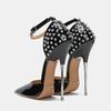 Women Rivet High Thin Heel Sandals Lady Sexy Ankle Strap Single Shoes for Nightclub Party Host Model Catwalk Pub Cross Dressing