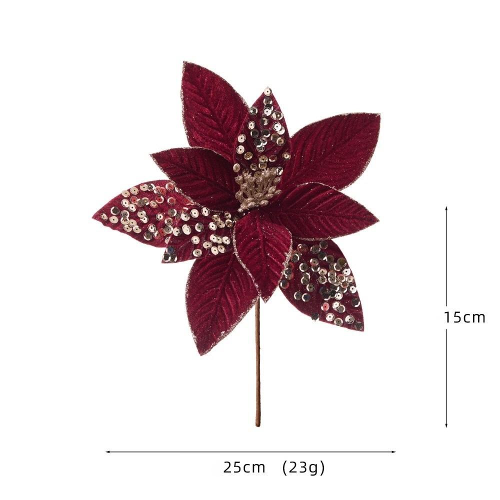 New 30CM Artificial Poinsettia Flower Glitter Sequins Christmas Glitter Flower Sparkling Sequins Flower Christmas Tree Accessory