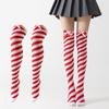 1 Pair Double Bow Decor Striped Over Knee High Socks Soft Skin-friendly for Girls Cosplay Halloween Costume Wear