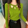 Autumn and Winter Small Sexy Front Chest Hollow Out Slim Fit Base Knitted Shirt for Women, Long Sleeved Temperament Top, Women's Fashion