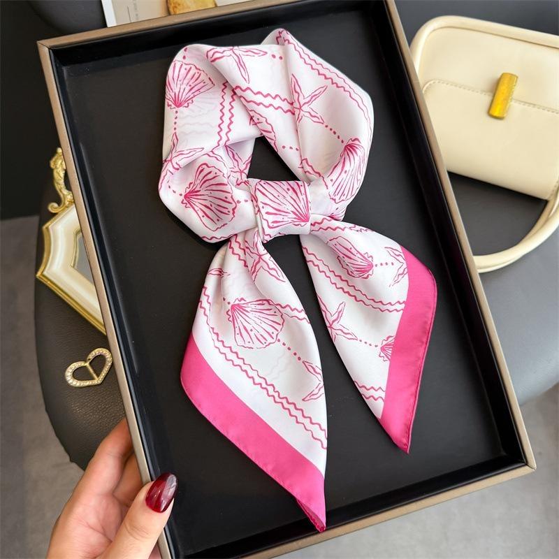 

Women s Vintage Versatile Thin Satin Scarf Floral Print Hairband Spring Autumn Small Square Scarf for Tying Hair And Bags 70X70CM