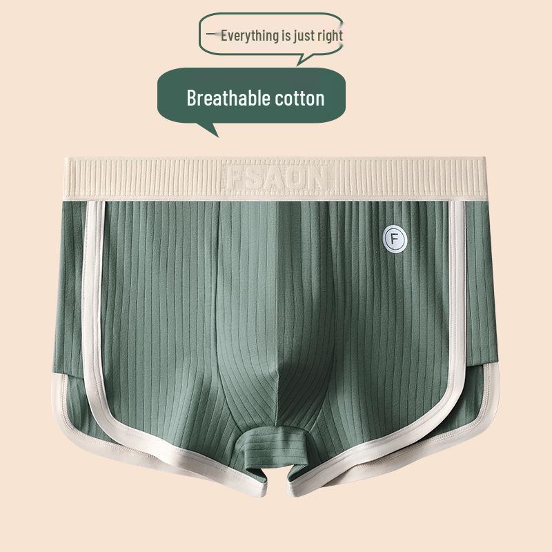 Men's Pure Cotton Breathable Striped Boxer Briefs - Mid-Waist, Loose, Flat Leg Shorts