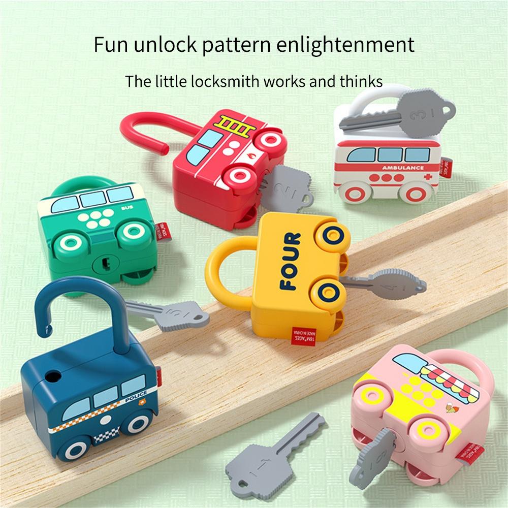 6Pcs Kids Learning Lock Unlock Car Toy With Keys Kids Montessori Educational Toys Learning Locks Matching Games Toy