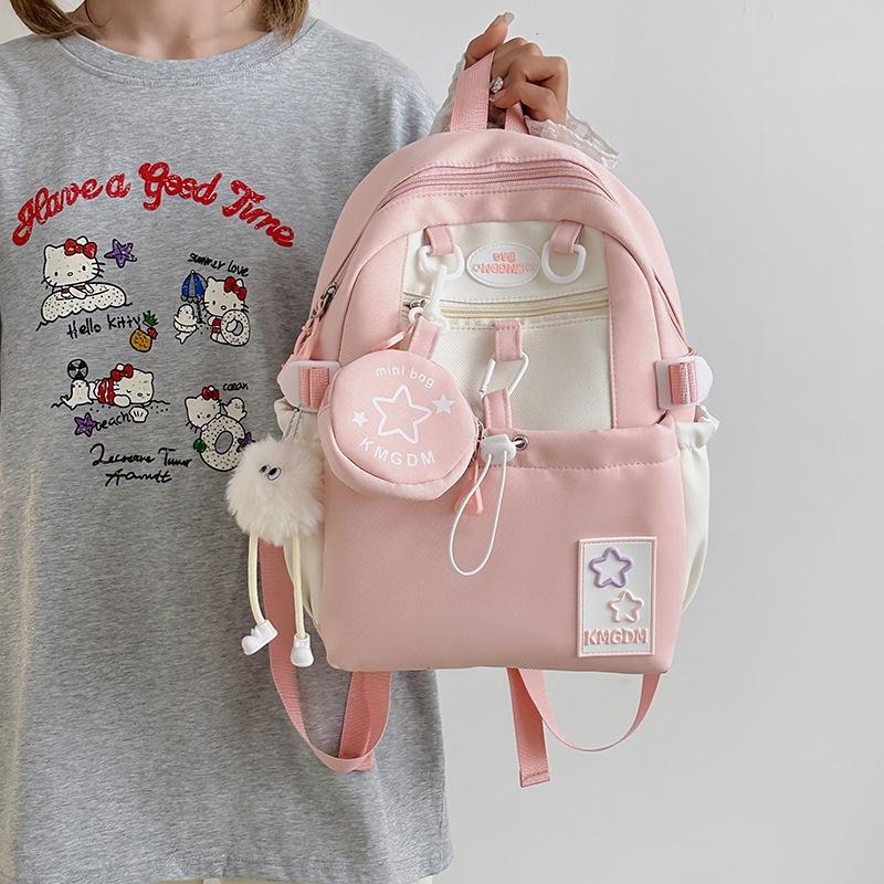Summer New High-quality Small Fresh Color Contrast Letter Schoolbag Female Primary and Secondary School Students Light Shoulder Bag