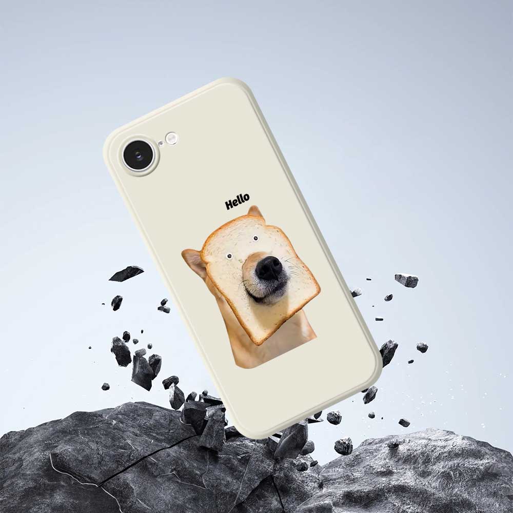 For iPhone 16e Case Toast Dog Pattern Printing Straight Edge TPU Phone Back Cover