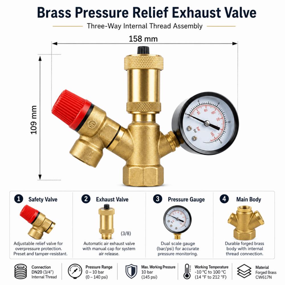 3/4" Pressure Relief Valve PRV Solar Water Heater Valve Pressure Reducing Valve  Hard Decoration