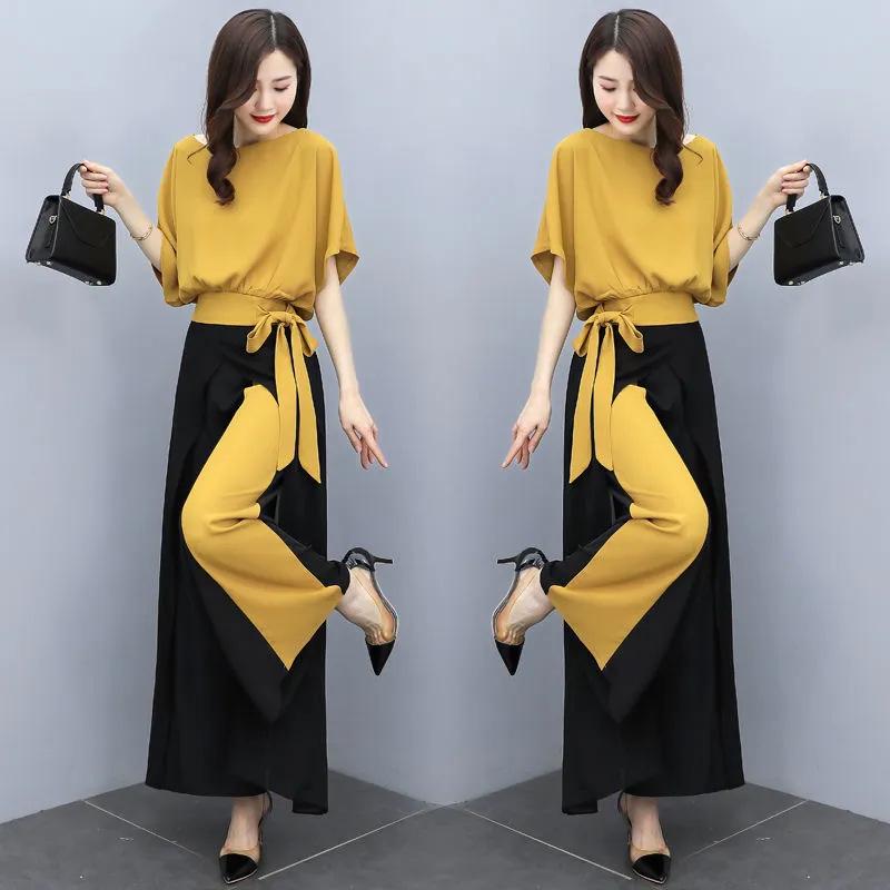 Completo pantalone a gamba larga da donna: Set Estivo a Due Pezzi con Fiocco 2025, Elegante e che Non Dimostra l'Età.