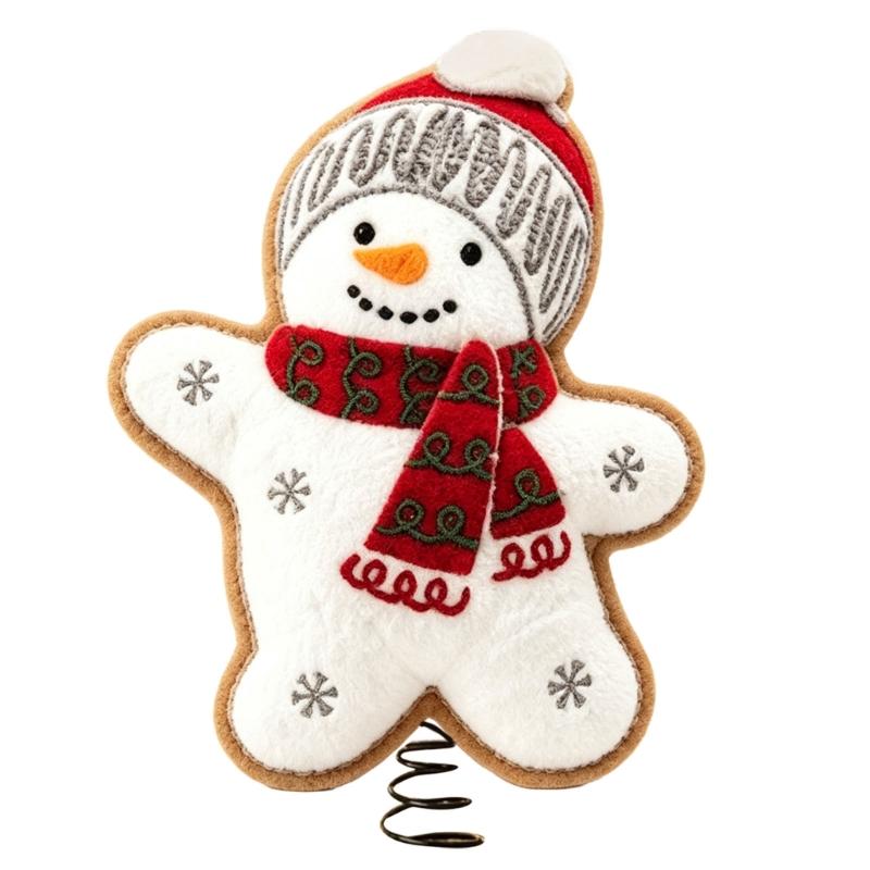 Character Christmas Tree Top Decoration with Fabric Styling and a Coil Spring Base for Home, Office, or Retail Displays