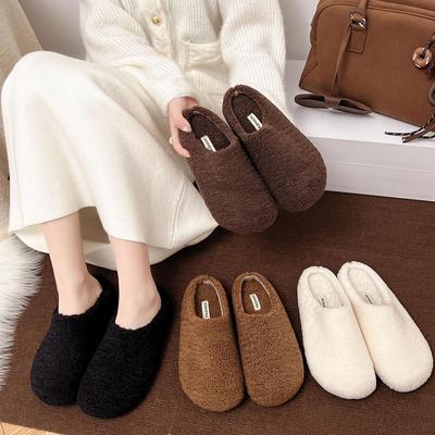 Baotou Warm Cotton Retro Slippers – Postpartum Casual Velvet Fluffy Half-Slippers for Home