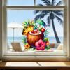 Summer Beach Window Cling Reusable Coconut Drink Pineapple Flower Static PVC Sticker Removable Hawaiian Tropical Theme Glass Decals for Living Room