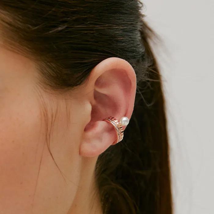 Dandelion Double Pearl Silver Pink Ear Cuff TESSVP13851M