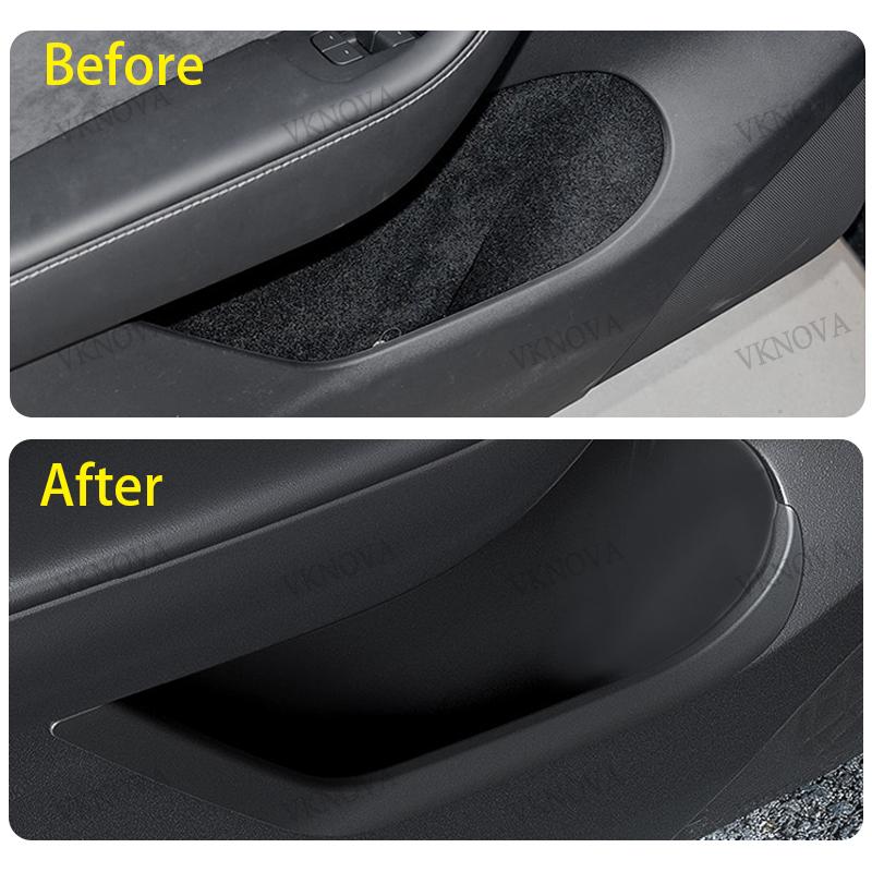 For Tesla Model Y Juniper 2025+ Door Side Storage Box Fully Covered Door Storage Tray TPE Front And Rear Door Side Storage Boxes