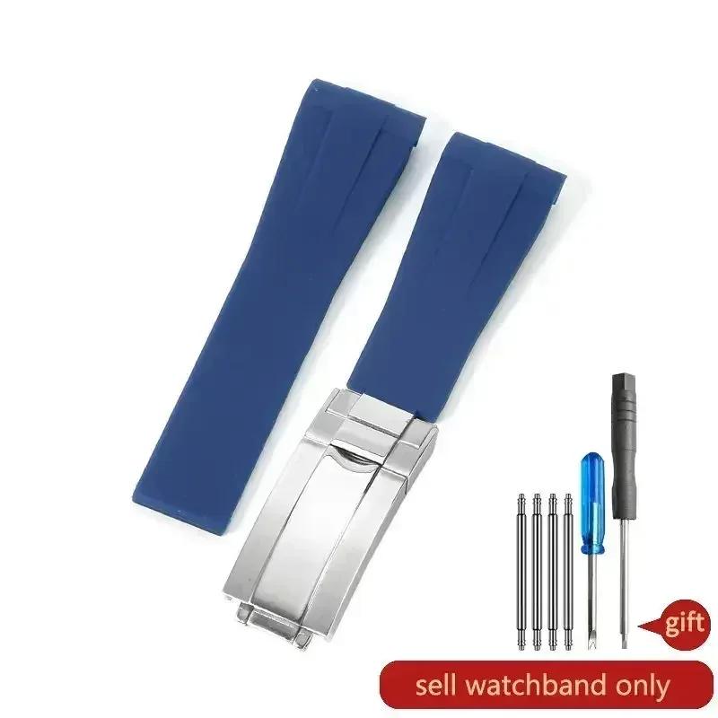 High Quality Black Green Red Blue White Colored Style Silicone Watchband Curved Interface for Rolex Datejust Submariner Strap