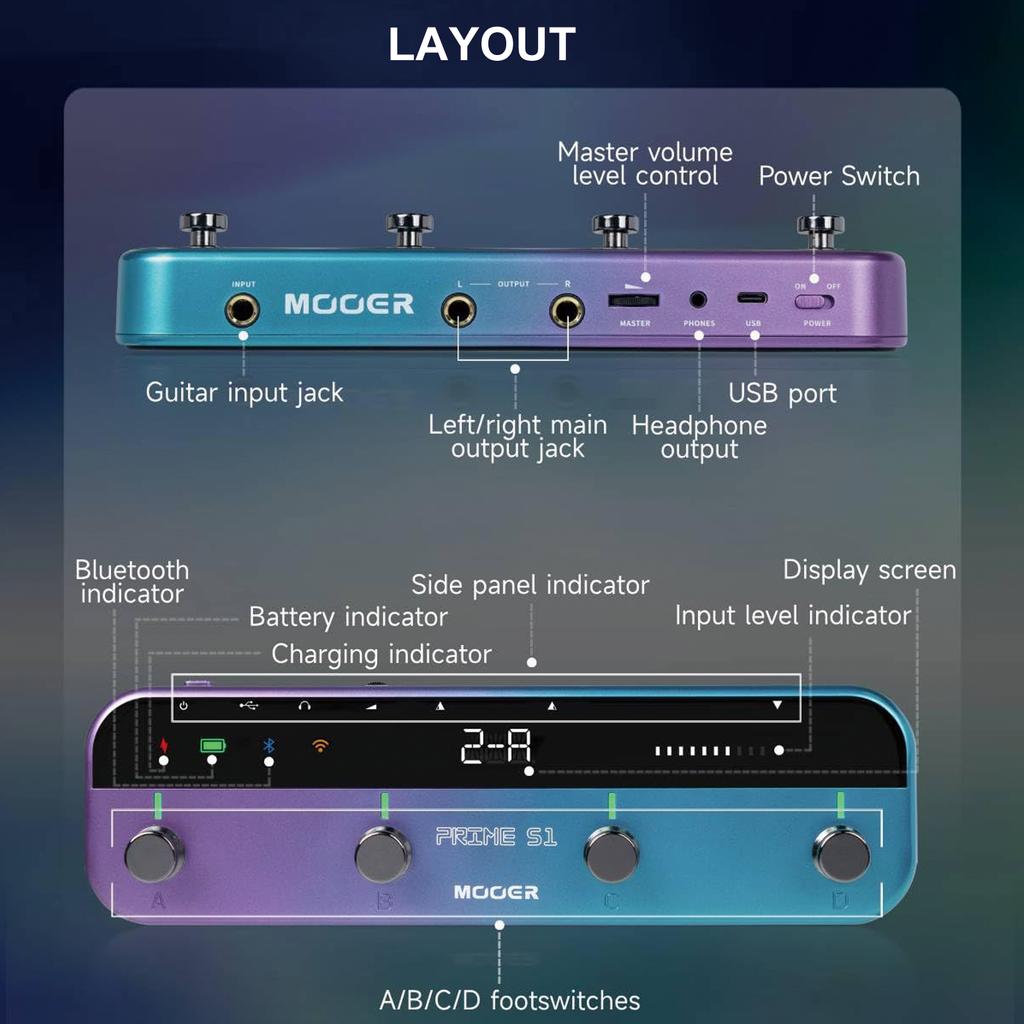 MOOER S1 Guitar Multi-Effects Pedal - 126 Effects, Tuner, Metronome, Drum Machine, Wireless Footswitch, Looper, USB Recording