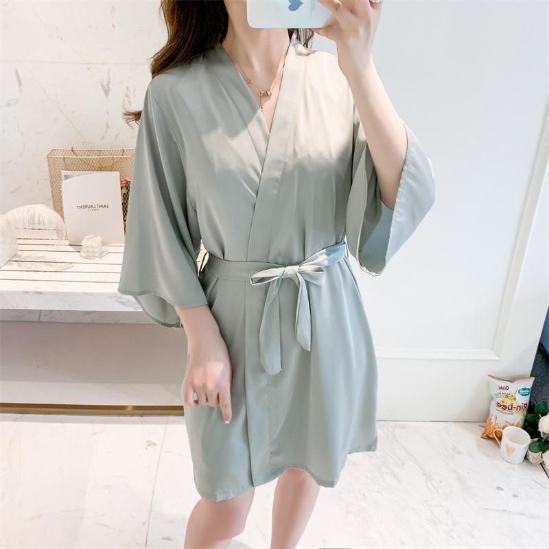 Spring and Summer New Women's Summer Loose Large Size Wedding Morning Robe Casual Single Nightgown Silk Bathrobe Robe