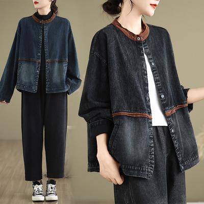 Giacca in denim casual da donna, nuova moda, girocollo, comoda e ampia, stile retrò, taglie forti