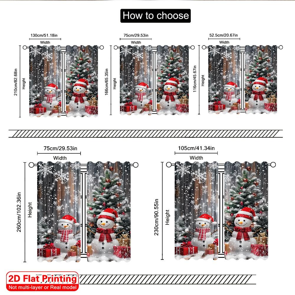 2D Flat Printing 2Pcs Snowman And Christmas Tree Design Rod Pocket Curtains Digital Print Polyester Drapes For Living Room