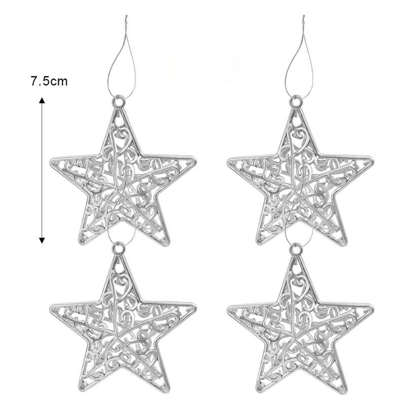 4/20PCS Five-pointed Star Pendant Gold Silver Red Hollowed Out Christmas Tree Hanging Ornaments New Year Party Decoration Supply