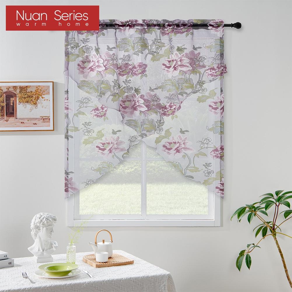 2PC Nuan Serie Modische Moderne Pfingstrose Faule Blume Transparent Gaze Vorhang Kopf für Kleine Fenster Küche Vorhang Home Decor