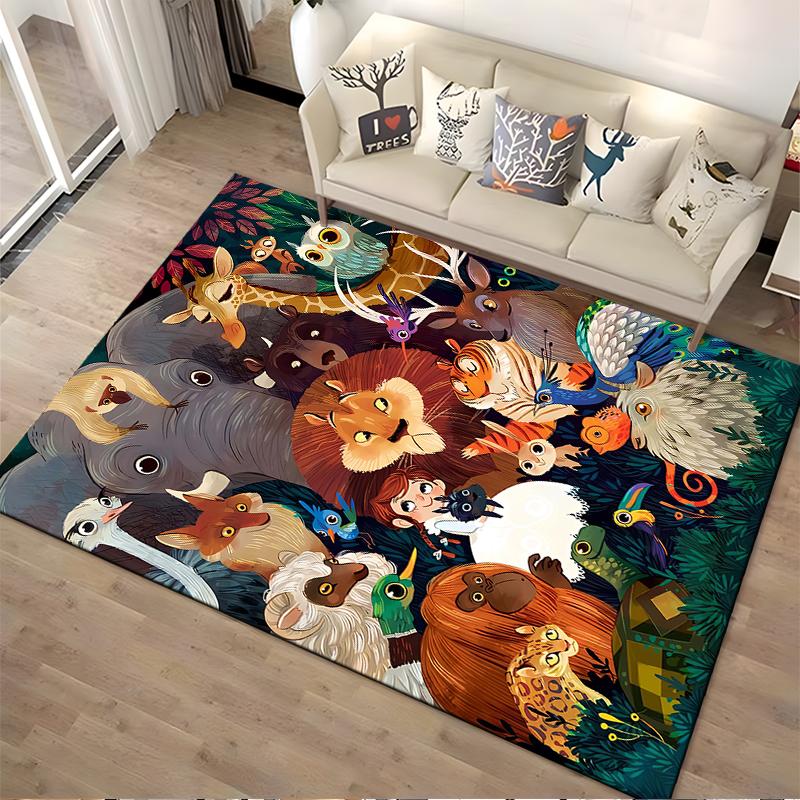 "Colorful Cartoon Animal Forest Themed Carpet for Kids' Room Decor" Suitable for Use As an Anti-slip for Living Room Bedroom Sofas