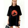 Oversized T Shirt Dress Black Cowboy Riding Horse Sunset Print Casual Streetwear For Women