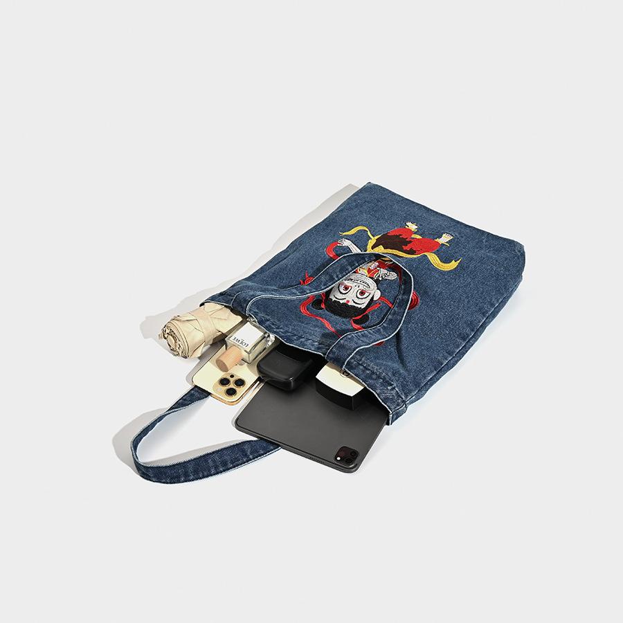 Chinese Style Embroidery Large Capacity Printed Peripheral Portable Canvas Bag Durable Men and Women Large Capacity Simple Handbag