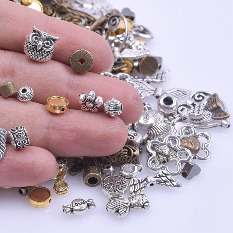 10-50pcs/Lot Random Mixed Alloy Metal Bulk Charms For Jewelry Making Supplies Vintage Spacer Bead Aninmal Wings Star Accessories