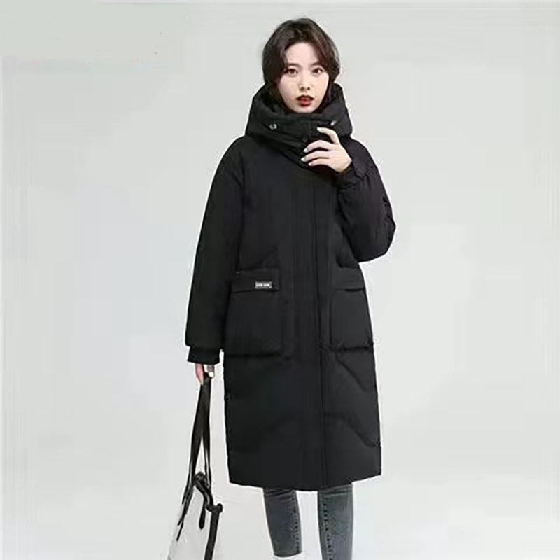 

Женское хлопковое пальто с длинным рукавом, выше колена, удлиненная куртка с большим воротником, пуховое пальто с хлопковой подкладкой для женщин XS чёрный