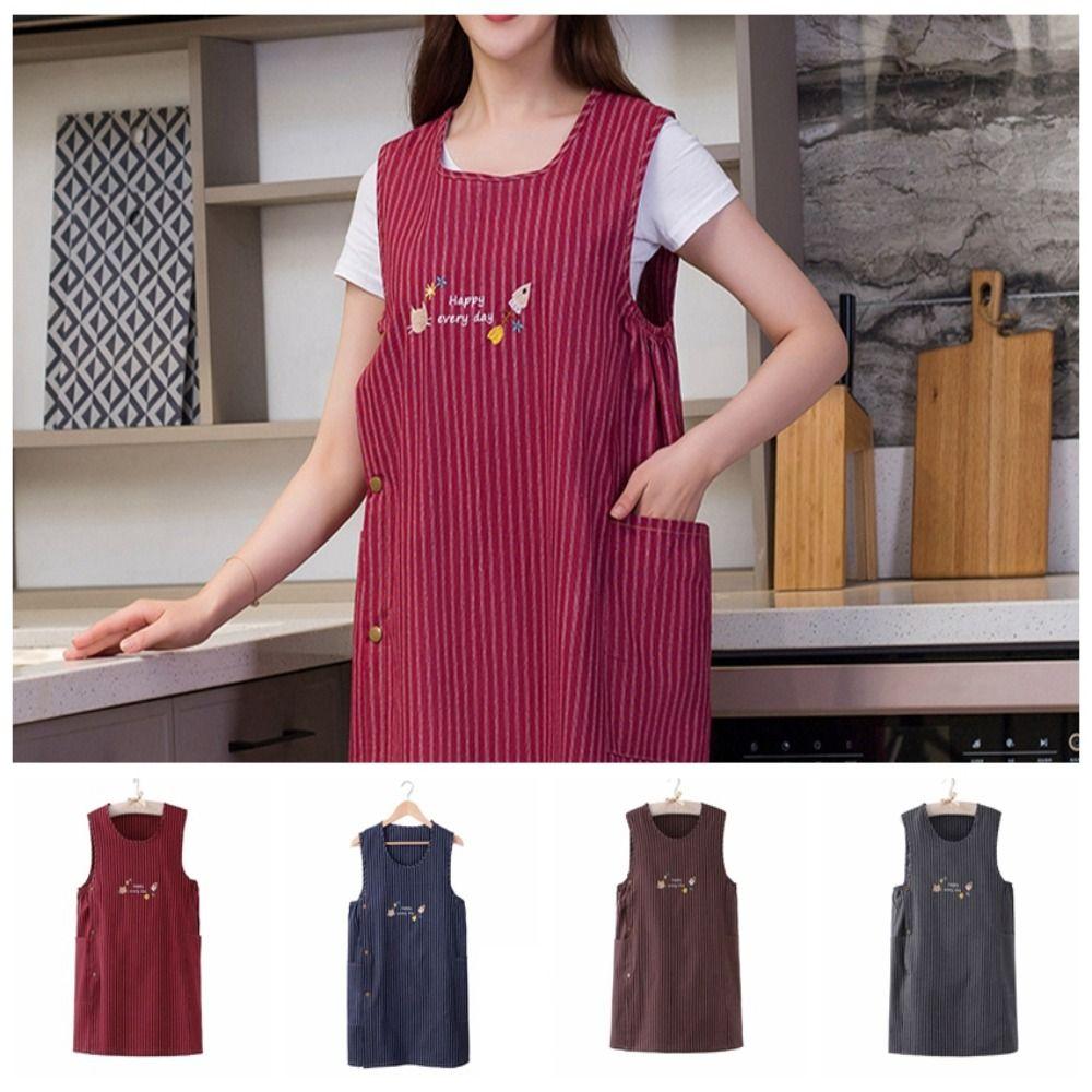 Oil-Proof Kitchen Aprons Breathable Vest apron Work Clothes Striped Sleeveless Aprons  Women's