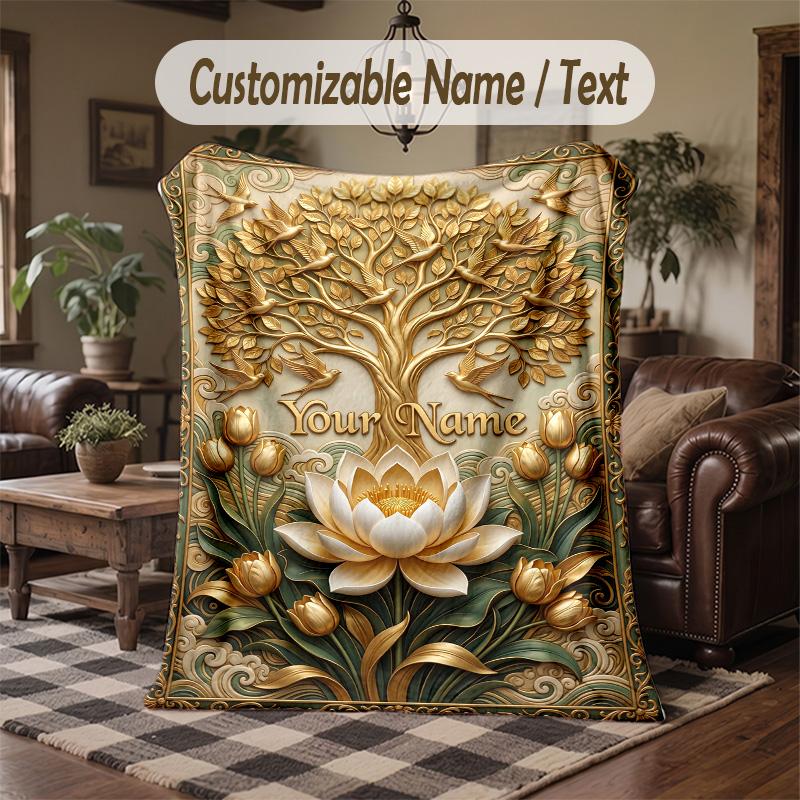Tree Life Artwork 2 Theme Throw Blanket Custom Name Text Personalized Blanket Soft Cozy Blanket for Home Sofa Bed