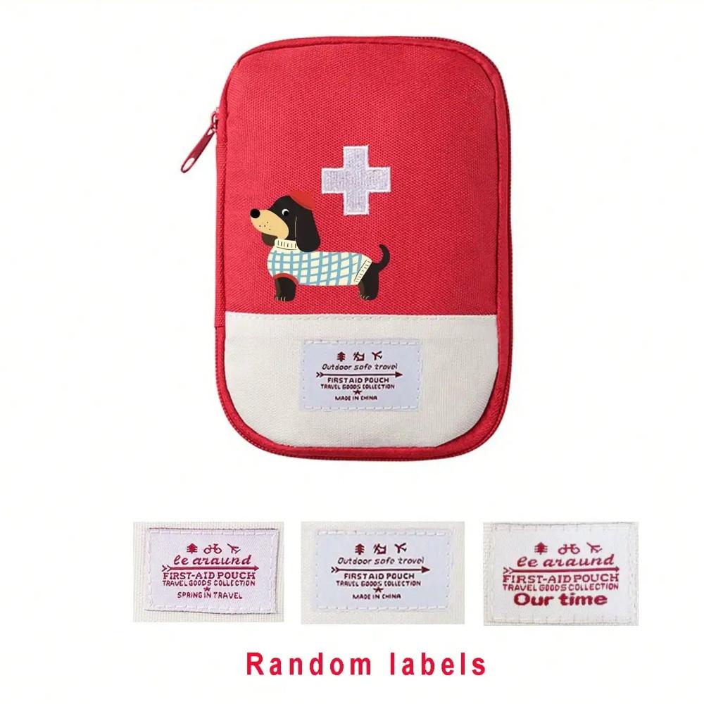 1Pc Cartoon Dachshund Print Compact Travel Medicine Organizer Family Medicine Bag Portable First Aid Kit for Home Business Trips красный