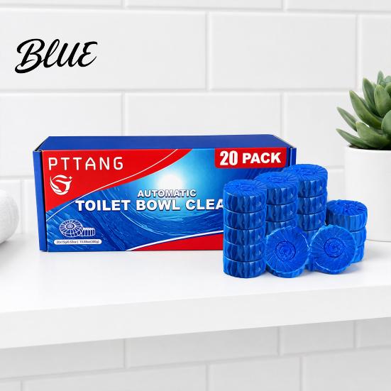 Blauer Toilettenreiniger-Tank für automatische Reiniger-Schüsseltabletten 20 Stück Tabletten zum Einwerfen Badezimmer-Sanitäranlagen Verhindert Flecken & Desodoriert Einfache Anwendung