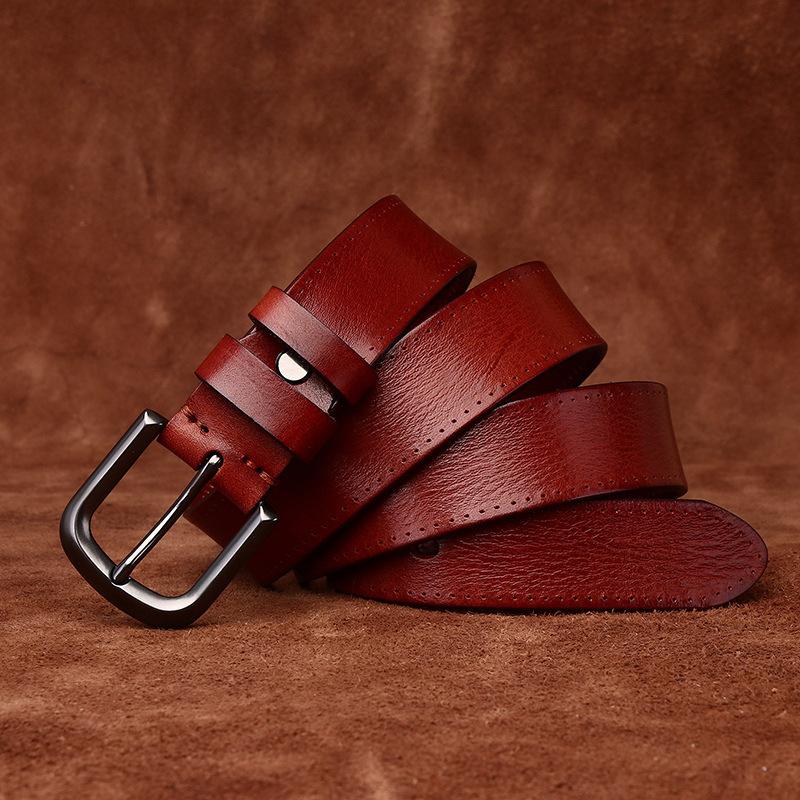 Opasek Unisex Široký retro Módní Kožený Spona Pásek První vrstva Hovězí kůže Volnočasové džíny Pásek