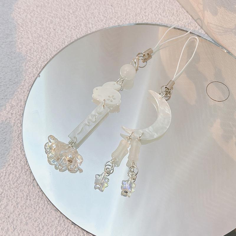 Creative Moon Rabbit Beaded Phone Lanyard Chinese Style Mobile Phone Charm For Girls Mobile Phone Chain Keychain