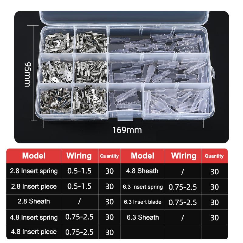 Złącza płaskie 2,8 mm 4,8 mm 6,3 mm, Złącza szybkozłączki męskie i żeńskie, Zestaw asortymentowy w pudełku z osłoną PVC