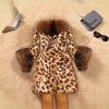 Women's Mid-Length Leopard Print Faux Fur Coat with Raccoon-Style Collar