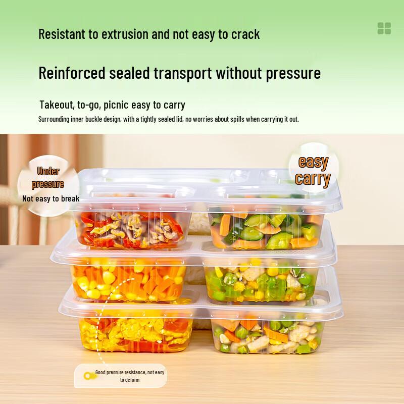 Disposable 4-Compartment Rectangular Lunch Boxes with Lids