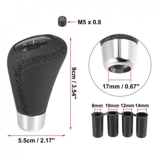 Black Universal 5 Speed Car Gear Shift Knob PU Leather with Hole Black Stitches