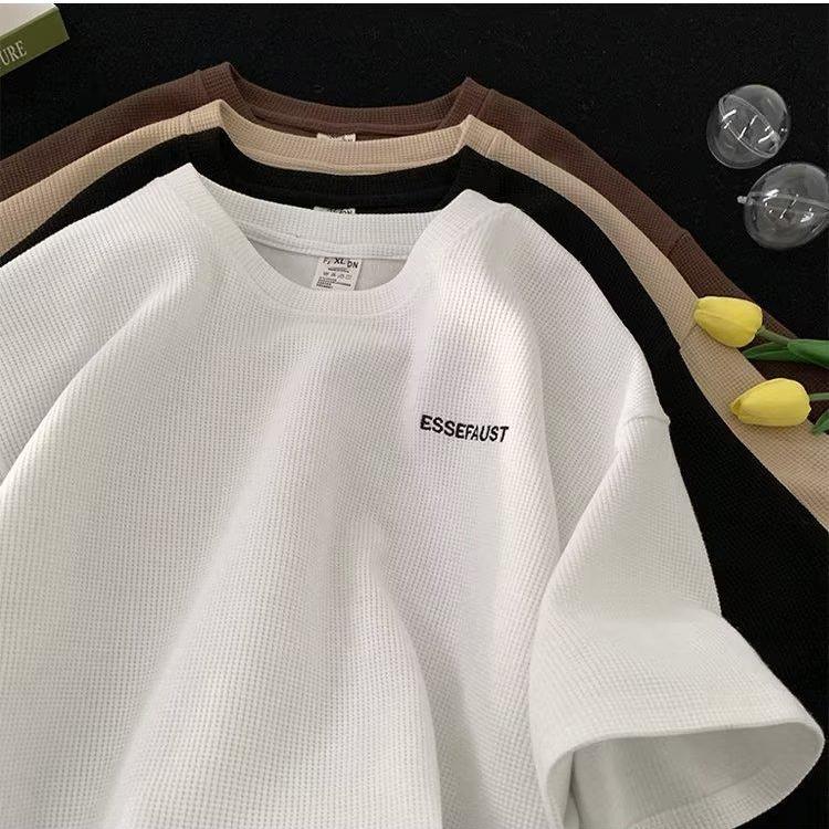T-shirt Estiva a Maniche Corte Waffle Trendy Giapponese Unisex Larga