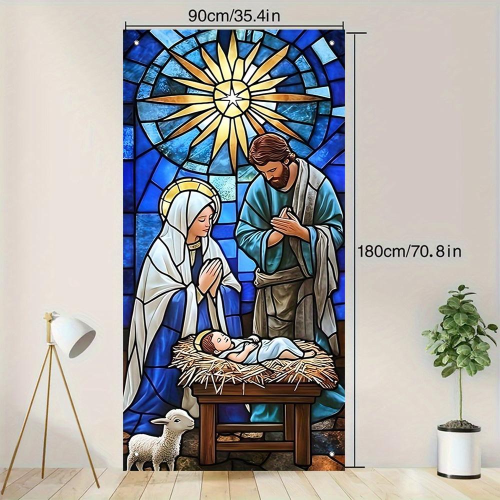 

180x90cm Christmas Nativity Scene Door Banner Home Religious Wall Decoration Christmas Indoor Outdoor Hanging Decorations