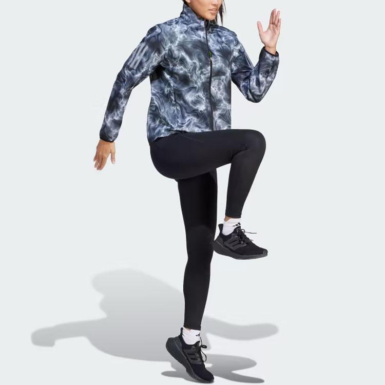 Adidas Allover Print Hooded Running Windbreaker Women Jacket Black White IJ5427