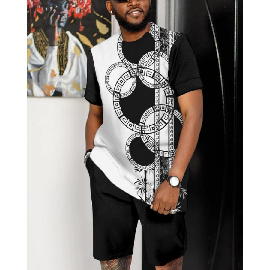 Letní pánský set Módní 2dílný set Pánské tričko Šortky Kalhoty Oblek Ležérní krátká tepláková souprava Nadměrné Vintage Pánské oblečení