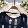 Abito lavorato a maglia senza schienale elegante scava fuori Abito da donna elegante a maniche lunghe sexy Mini abiti a matita Abito coreano sottile di moda di base sottile femminile 2024