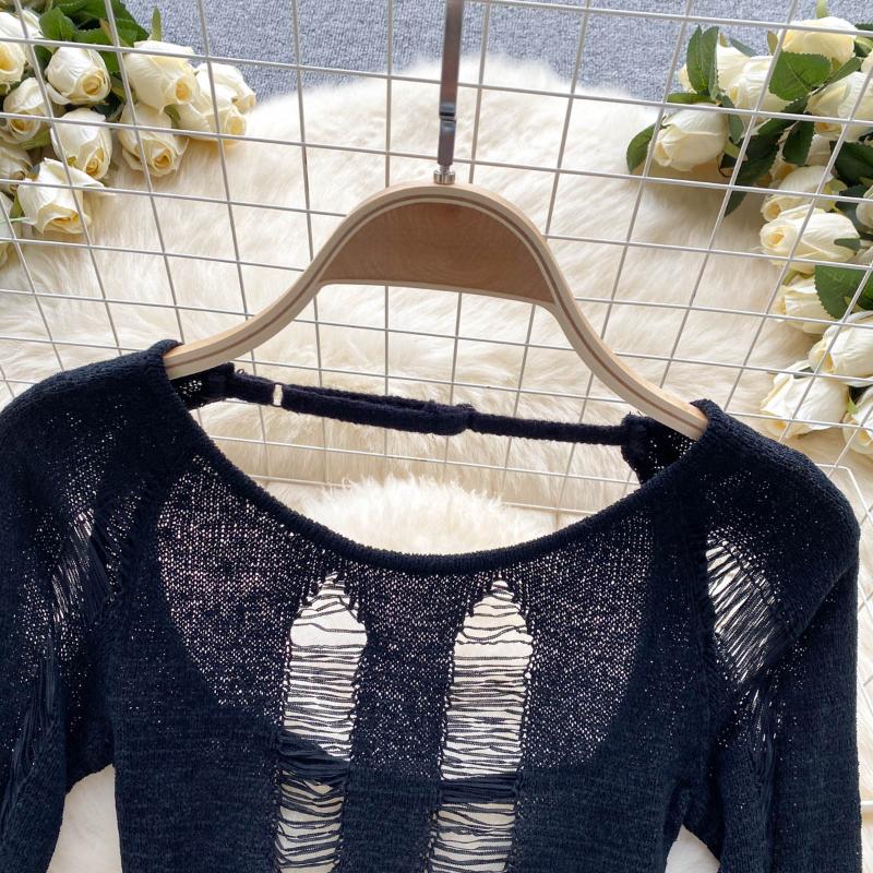 Abito lavorato a maglia senza schienale elegante scava fuori Abito da donna elegante a maniche lunghe sexy Mini abiti a matita Abito coreano sottile di moda di base sottile femminile 2024